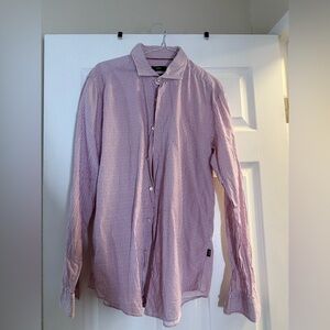 Hugo Boss Red and White Striped Casual Shirt